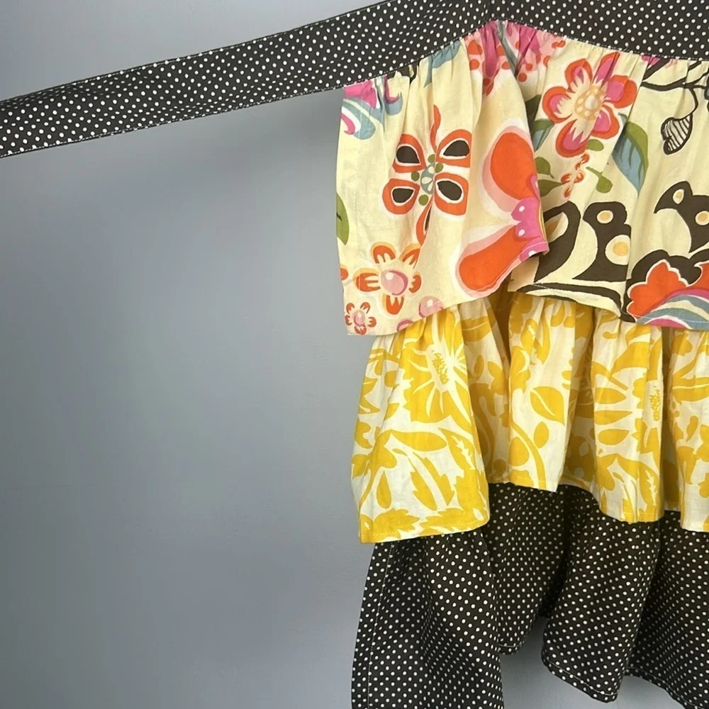 NWOT Vintage Pier 1 Bohemian Ruffle Tiered Apron Colorful Art to Wear OS Tie Bow